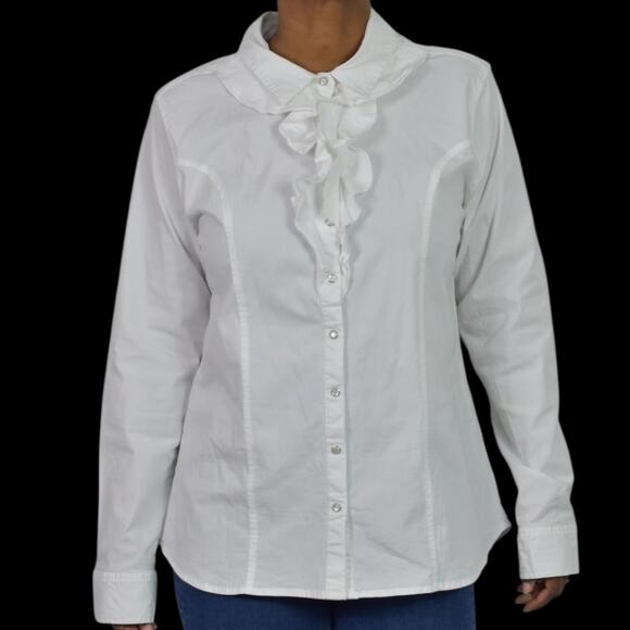 Back in the Saddle White Shirt Equestrian Cowgirl Ruffled Fitted Tailored Large - Picture 1 of 13